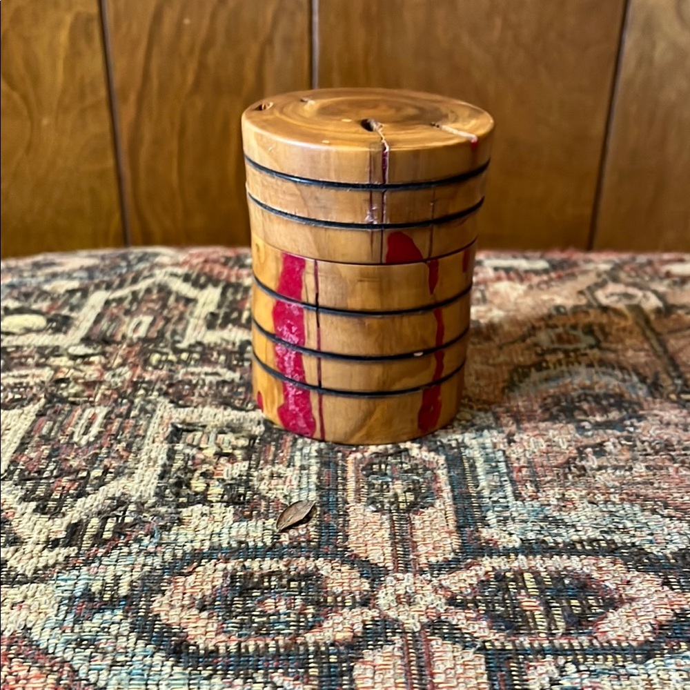 Handcrafted Wooden Box with Red Detailing